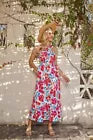 Women's Sleeveless Crossover Halterneck Floral Ruffle Maxi Dresses, Multicolor M